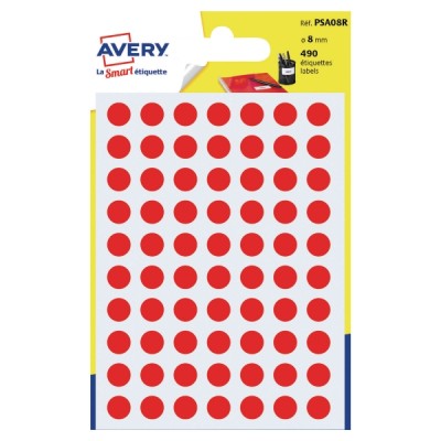 Avery PSA08R pyöreä tarra 8mm punainen, 1 kpl=490 tarraa