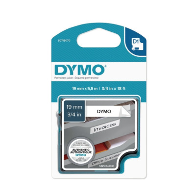 Dymo® nauha D1 19mm x 5,5m pysyvä valkoinen