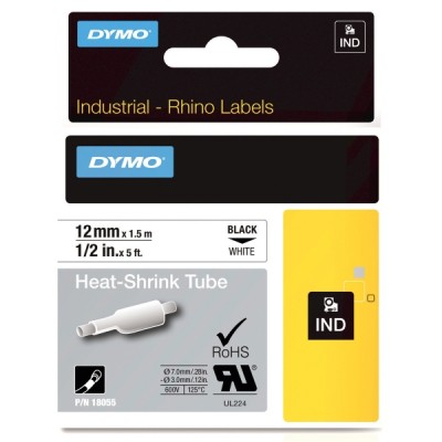 Dymo® nauha Rhino™ 12mm x 1,5m kutistesukka musta/valkoinen