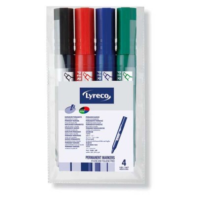 Huopakynä Lyreco   viisto 1,3-3,8mm permanent värilajitelma, 1 kpl=4 kynää