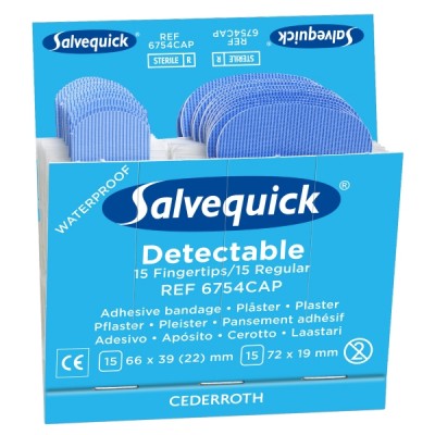Salvequick 51030126 muovilaastari perus/sormenpää sininen, 1 kpl=6x30 laastaria