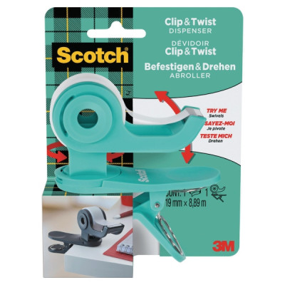 Scotch C19 Clip & Twist teippiannostelija klipsillä 19mm x 8,89m