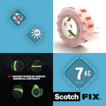 Scotch-Fix™ kiinnitysteippi kaksipuolinen läpinäkyvä 19mm x 1,5m