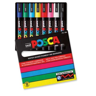 Uni Posca PC-5M maalikynä pyöreä 1-2mm värilajitelma, 1 kpl=8 kynää